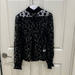 Chic Black Polka Dot Sheer Blouse